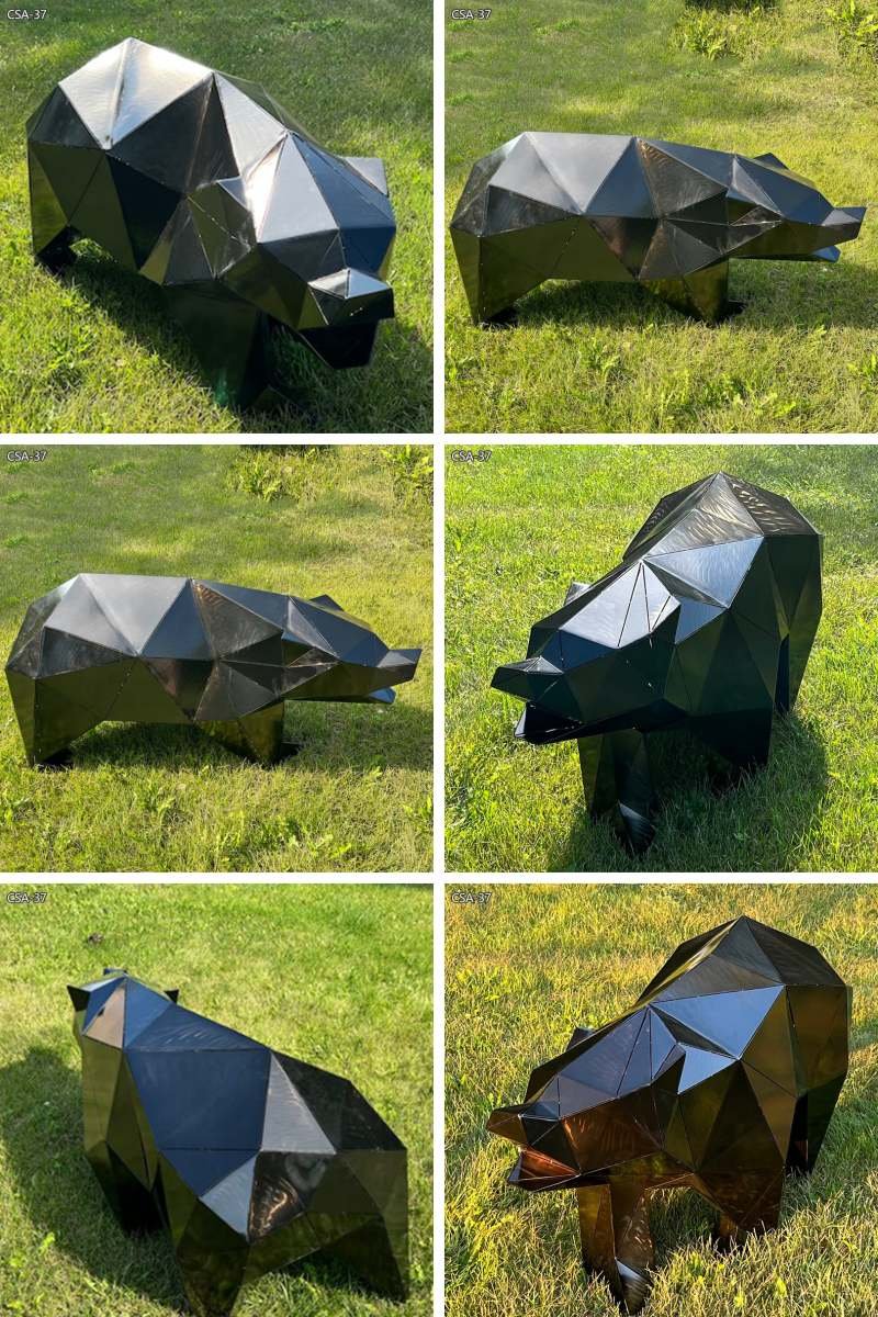 stainless Steel Geometric Bear Statue for Outdoor (9)