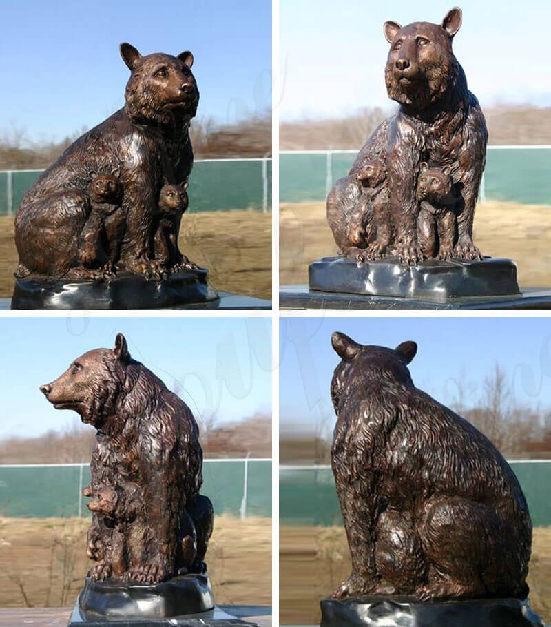 Outdoor Life Size Bronze Casting Momma Bear with Cubs statue wildlife sculpture for sale