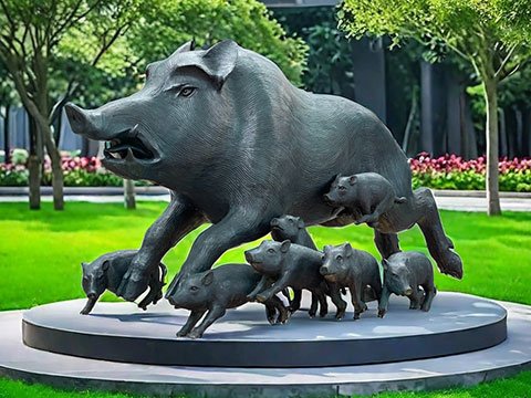 Life Size Bronze Family Wild Boar Statue for Garden