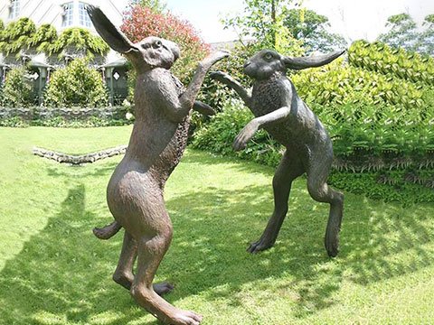 Antique Bronze Fighting Hare Sculptures for the Garden